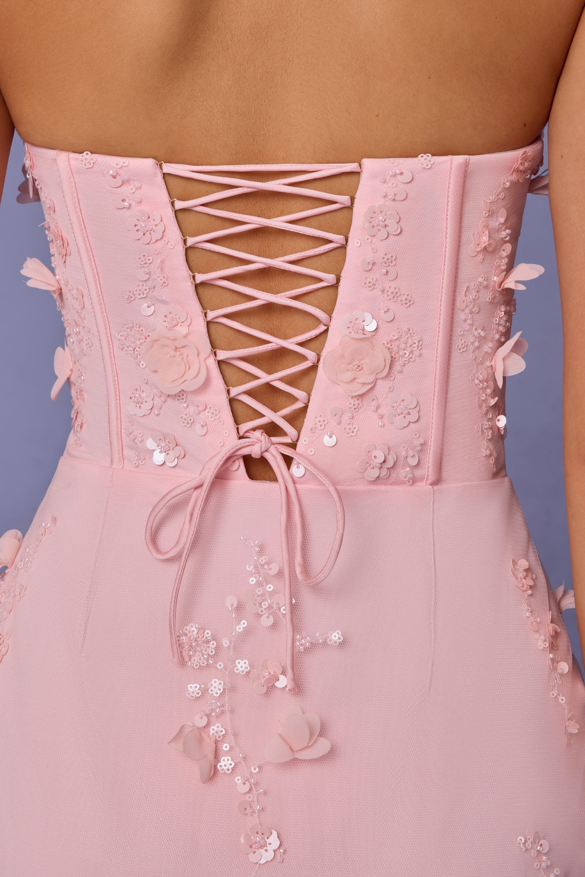 Lace-Up Corset Maxi Dress in Soft Pink