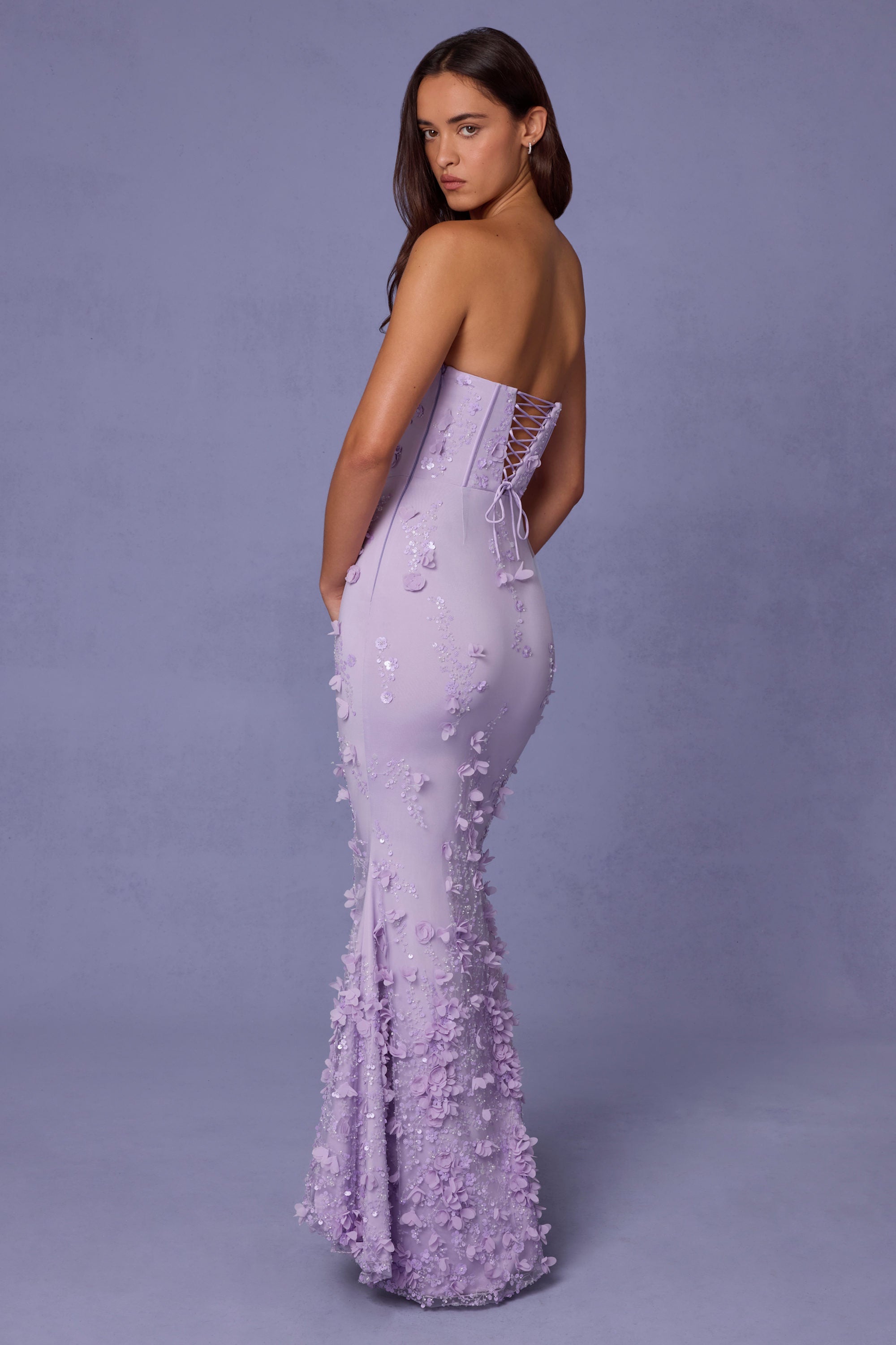 Lace-Up Corset Maxi Dress in Lilac