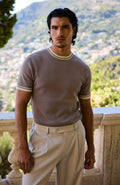 Riccio Slim Knit Tipped Tee in Taupe