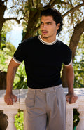 Riccio Slim Knit Tipped Tee in Black