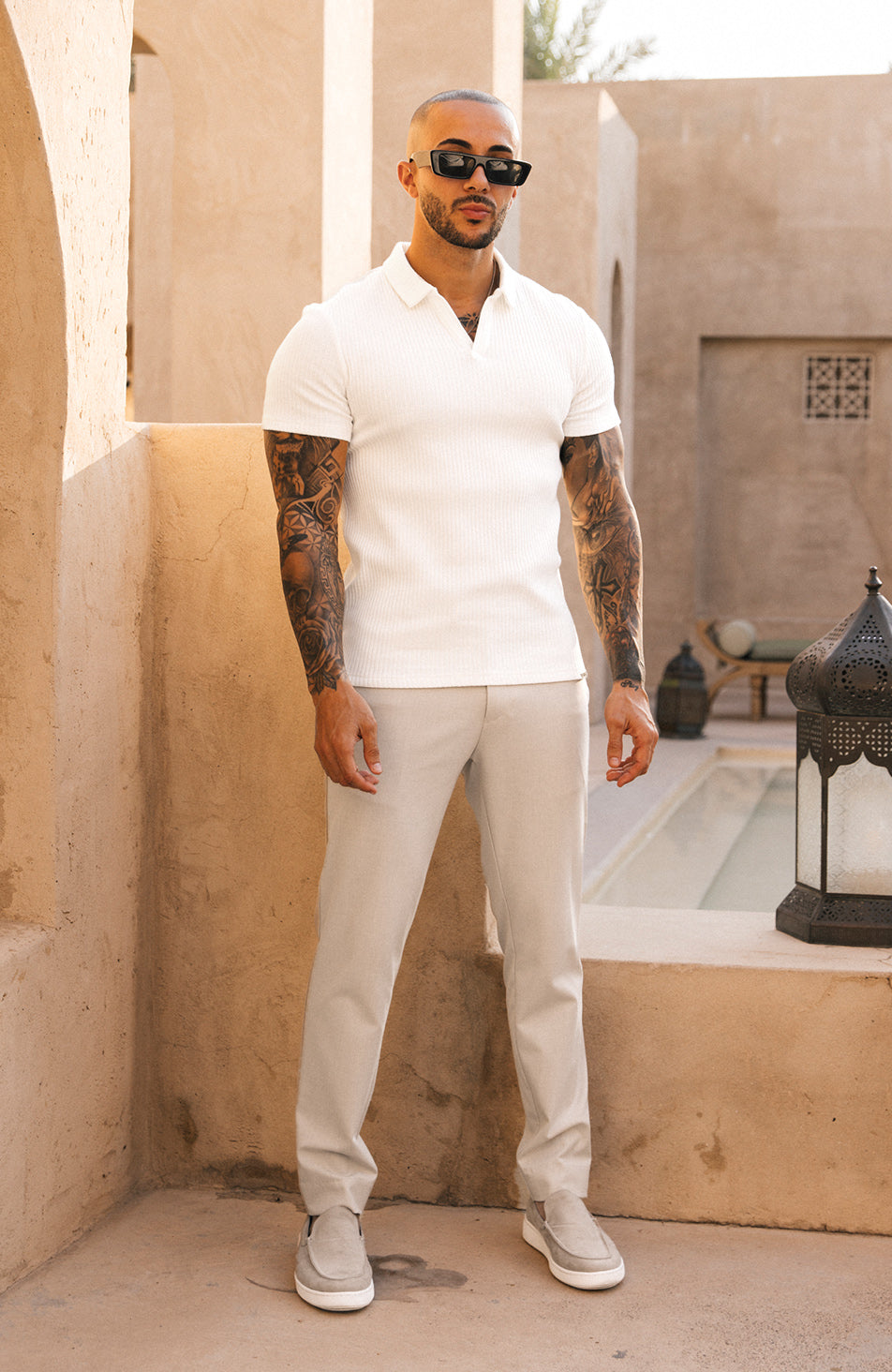 Aster Tailored Stretch Slim Leg Trousers in Beige