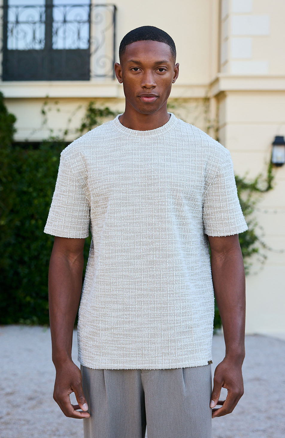 Arlio Textured Relaxed Boxy Tee in Beige