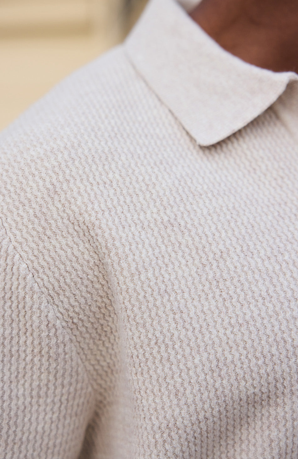 Dolce Relaxed Fit Long Sleeve Revere Jumper in Beige