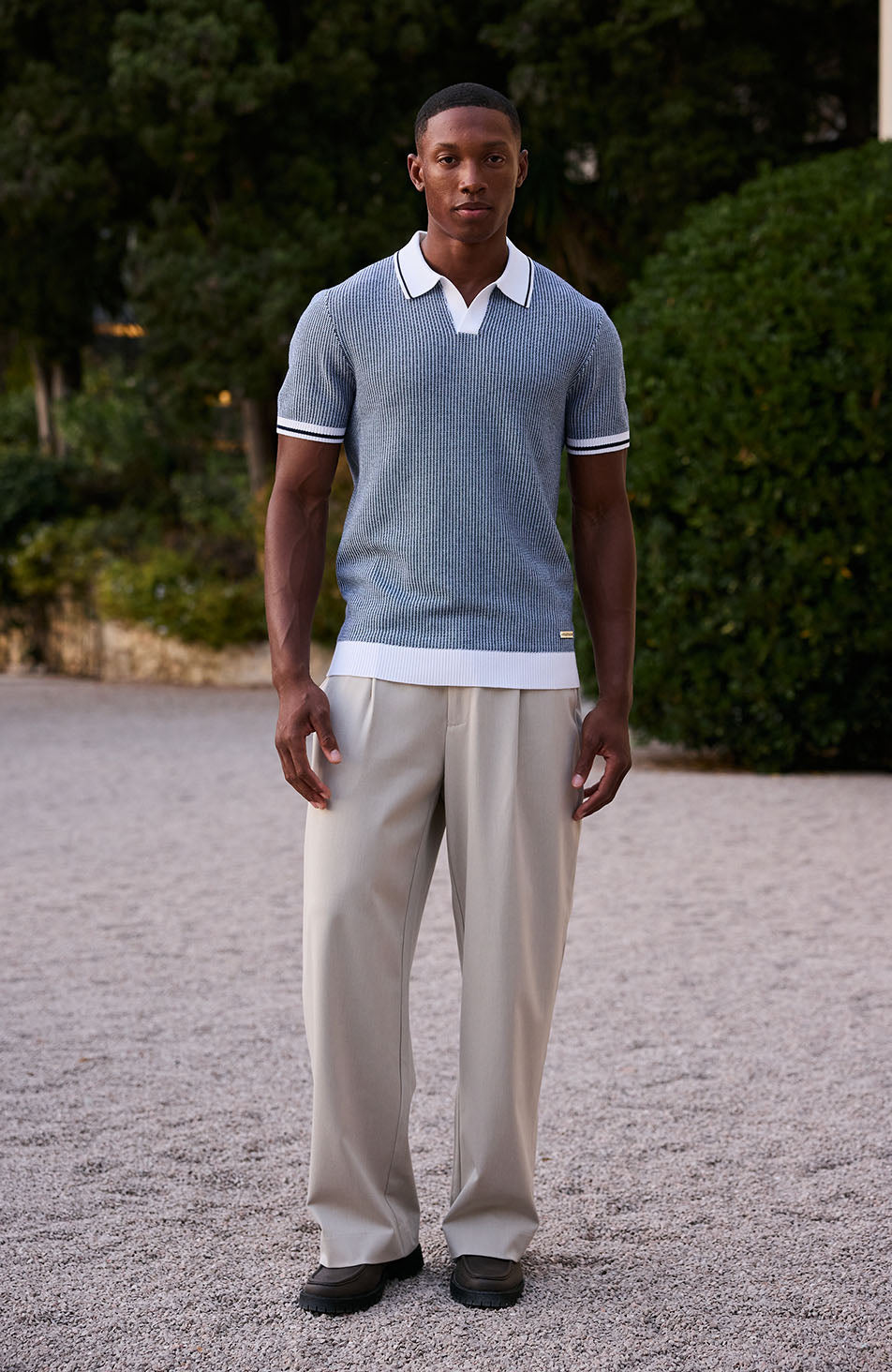 Giordini Tipped Birdseye Knit Polo in Blue