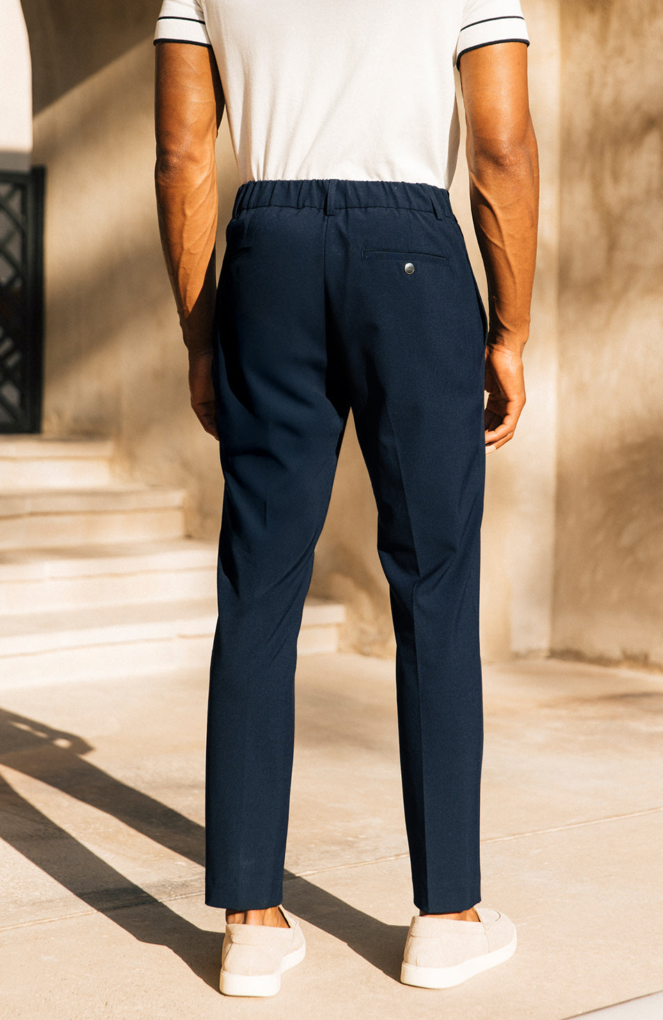 Aster Tailored Stretch Slim Leg Trousers in Navy