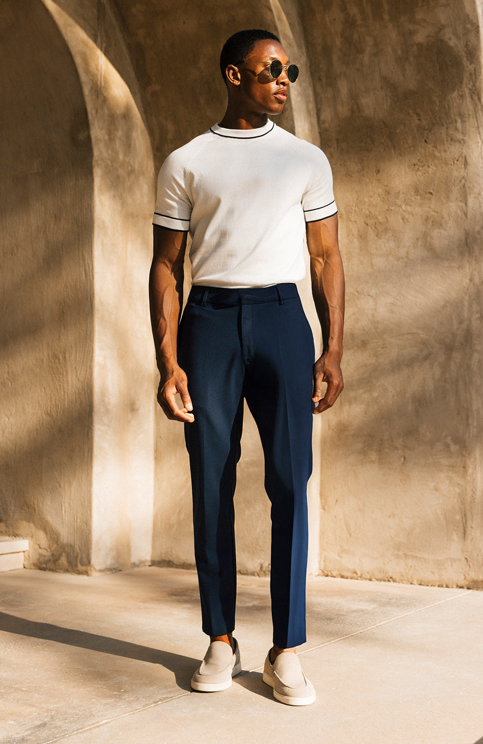 Aster Tailored Stretch Slim Leg Trousers in Navy