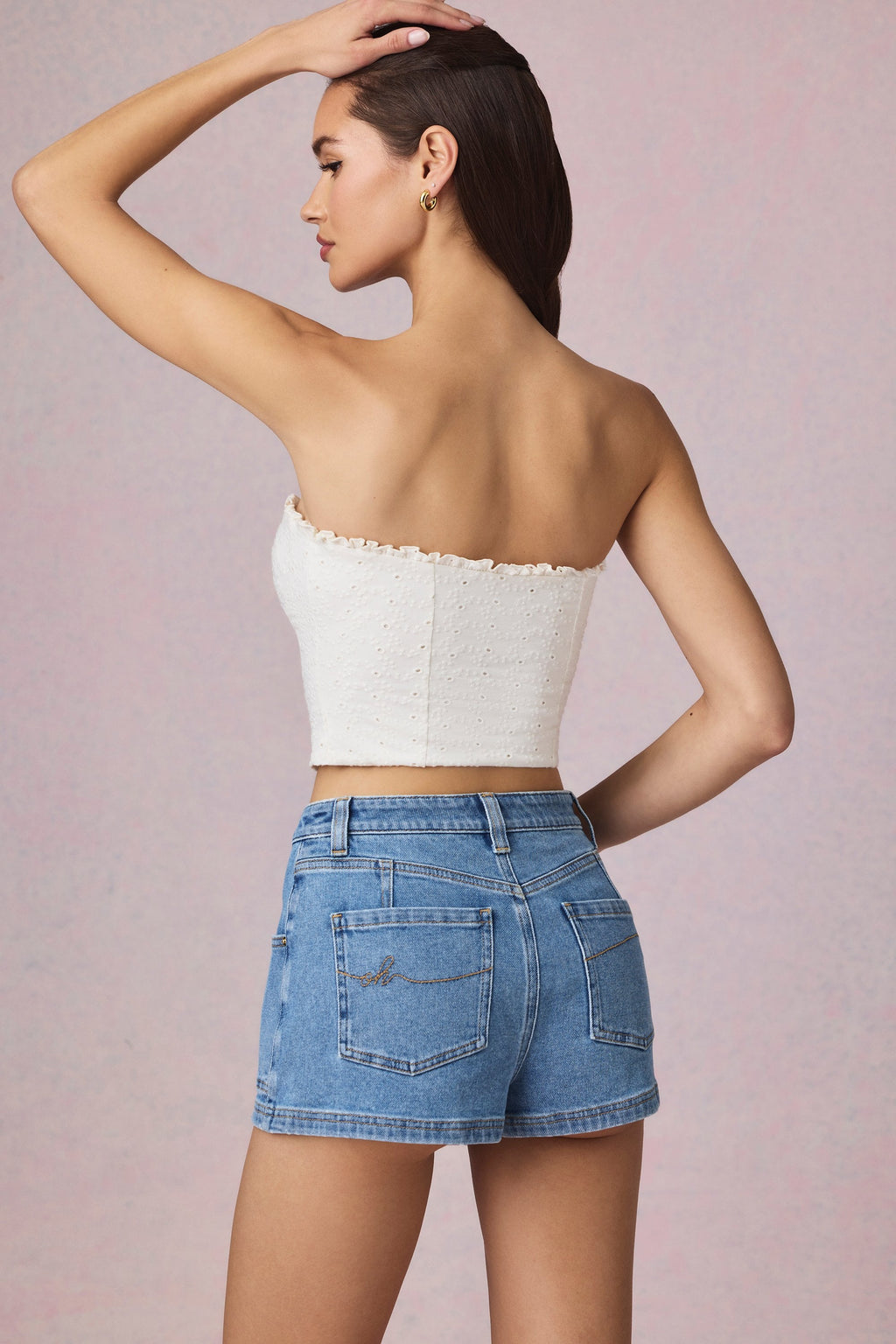 High-Waist A-Line Shorts in Mid-Blue Wash