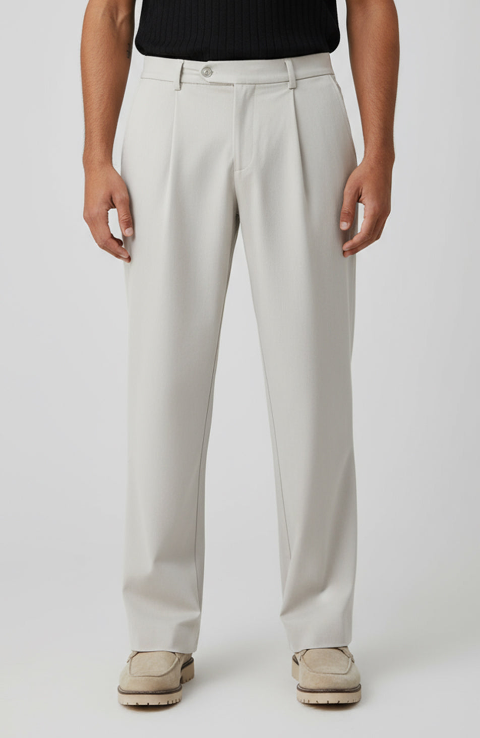 Como Relaxed Fit Pleated Tailored Trousers in Beige