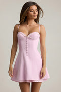 Bow-Detail Scalloped A-Line Mini Dress in Soft Pink