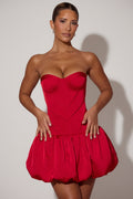 Cut-Out Bubble Hem Corset Mini Dress in Red