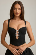 Cut-Out Bow-Detail Corset Top in Black